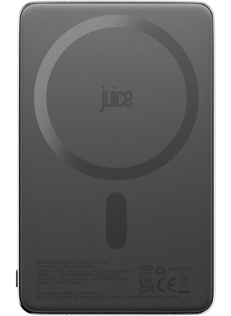 جوس بنك طاقة لاسلكي مغناطيسي Juice Slim بسعة 10,000 مللي أمبير/ساعة - شحن لاسلكي بقوة 15 وات، شحن سريع USB-C، بطارية محمولة لأجهزة iPhone وأجهزة Qi - أسود - Image 4